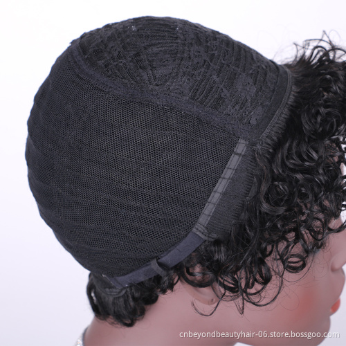 Afro Curly Short Wigs 100% Human Hair Curly Wig with Bangs Pixie Cut African Fluffy Curly Wigs for Black Women Black Color